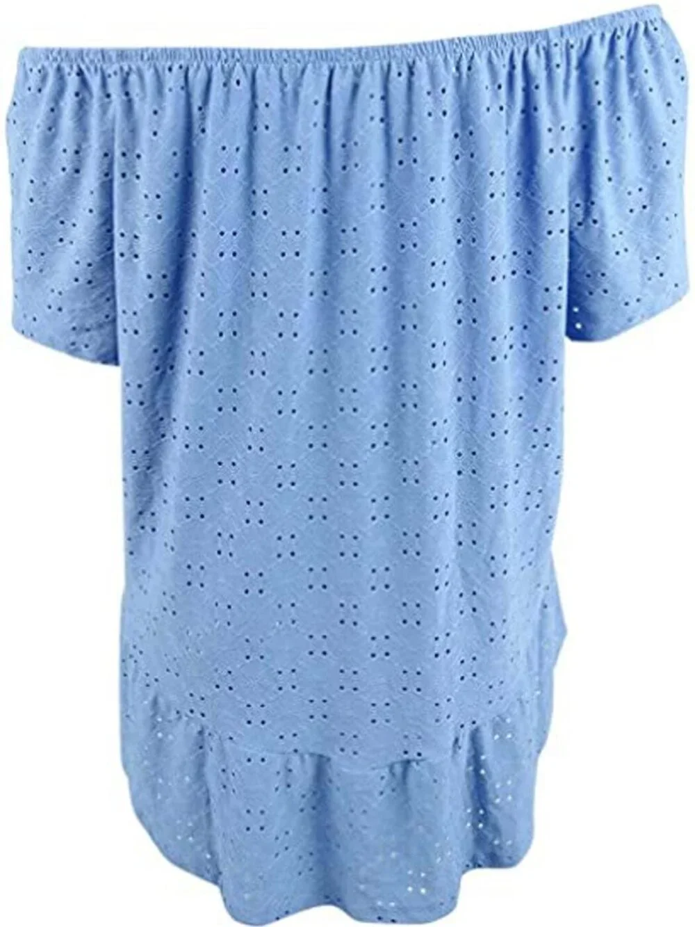 NY Collection Womens Plus Eyelet Off-The-Shoulder Peasant Top